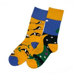 Blue and Yellow Bird Socks, Mismatched Socks, Nature Unisex Socks, Novelty Socks